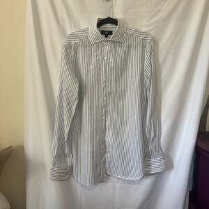 Banana Republic Men's White & Blue Striped Long Sleeve Dress Shirt